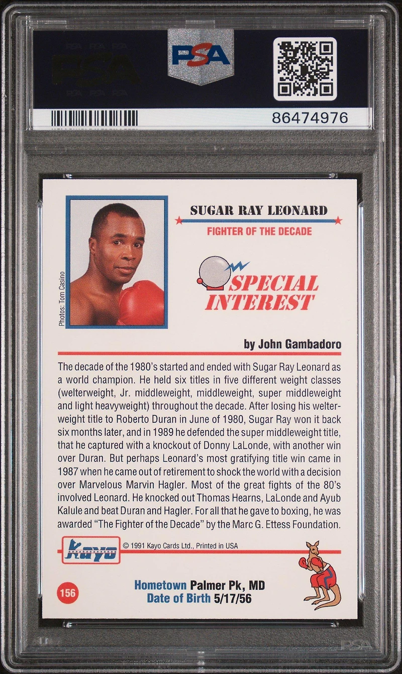 1991 Kayo 156 Sugar Ray Leonard PSA 8
