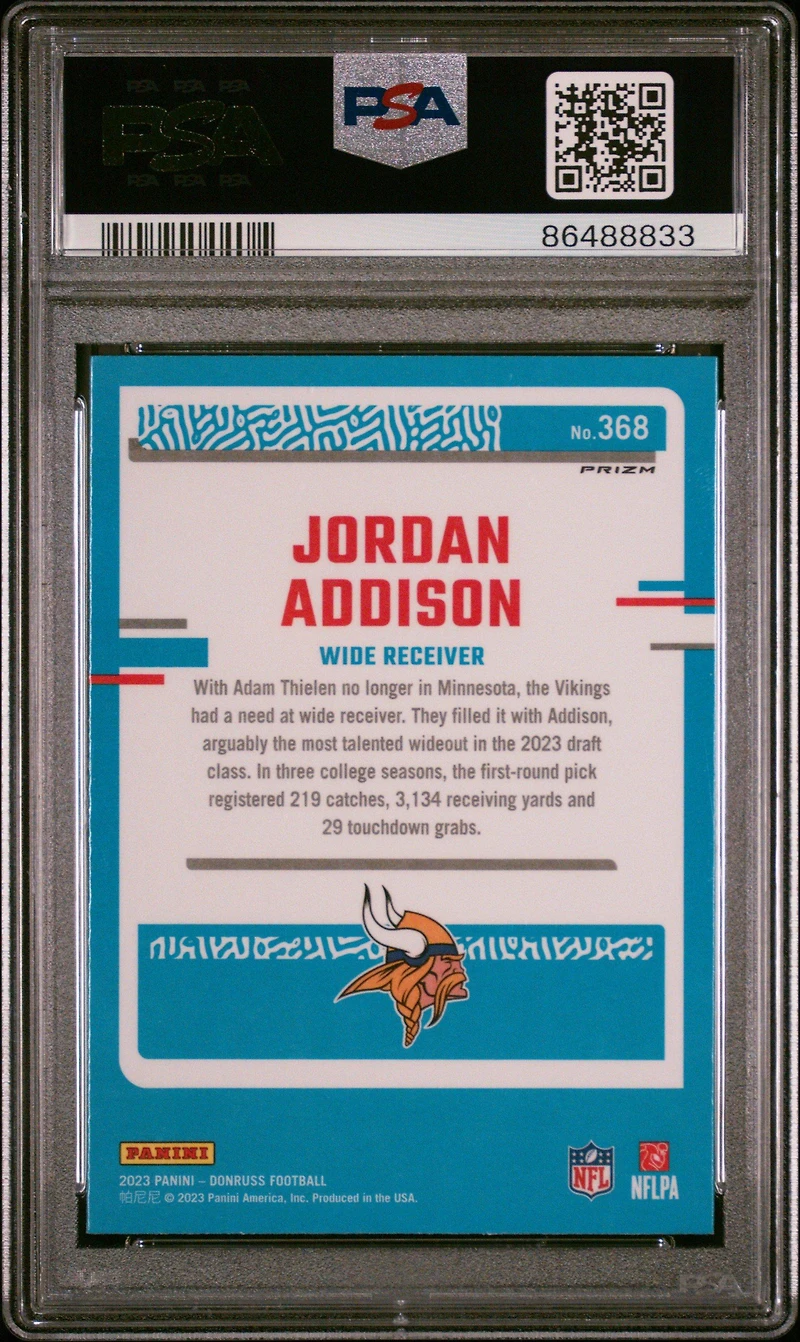 2023 Panini Donruss 368 Jordan Addison Optic Preview-pink PSA 10