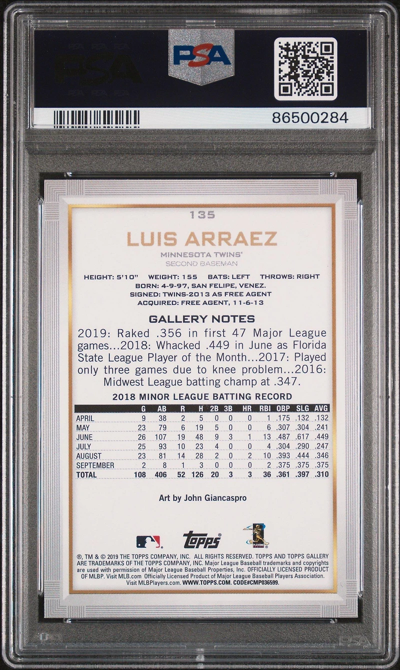 2019 Topps Gallery 135 Luis Arraez Artist Proof PSA 10