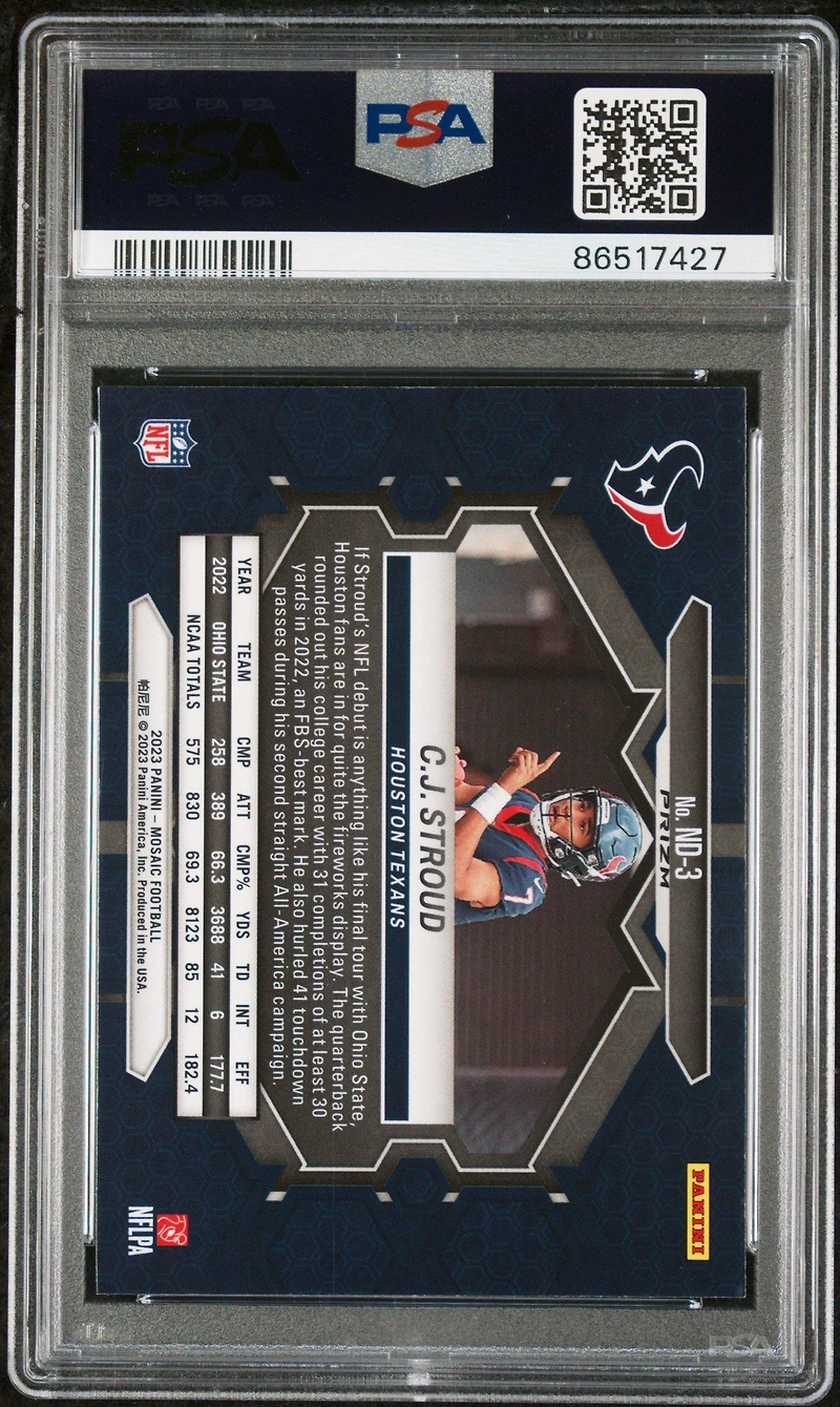 2023 Panini Mosaic Nfl Debut Nd3 Cj Stroud Camo Pink PSA