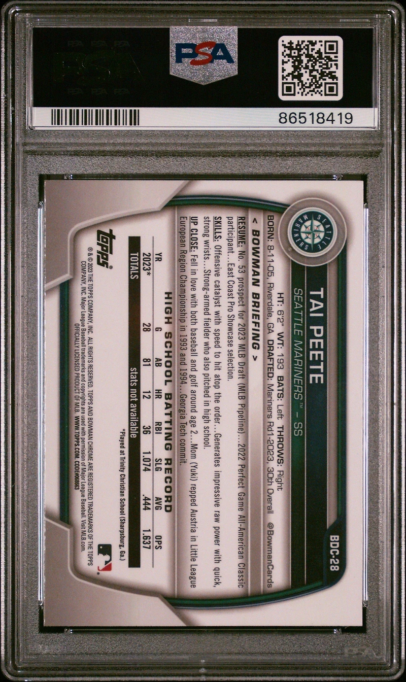 2023 Bowman Draft Bdc28 Tai Peete PSA 10