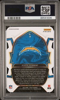 2022 Panini Select 14 Justin Herbert Die-cut Zebra Prizm PSA 10