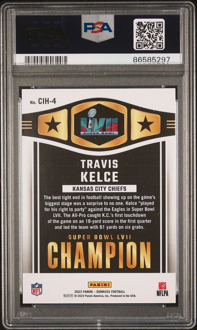 2023 Panini Donruss Champ Is Here Cih4 Travis Kelce Holo PSA 9