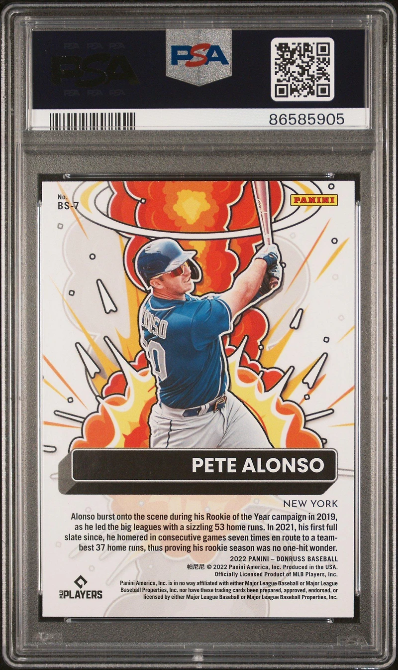 2022 Panini Donruss Bomb Squad Bs7 Pete Alonso Pink Fireworks PSA 10
