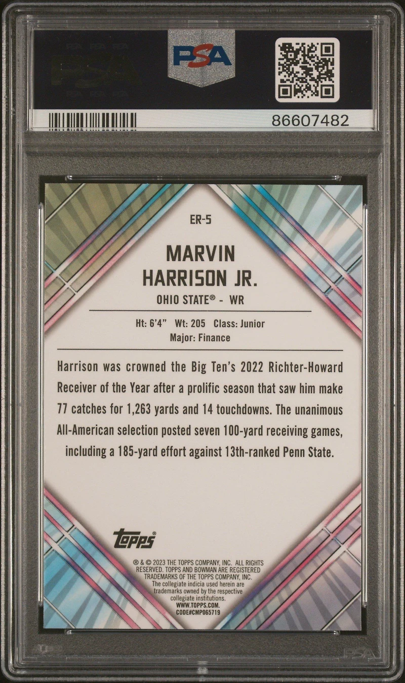 2023 Bowman University Chrome Unexpected Delights Early Risers Er5 Marvin Harrison Jr. PSA 10