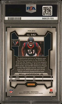 2023 Panini Prizm 342 Will Anderson Jr. Silver Prizm PSA 10