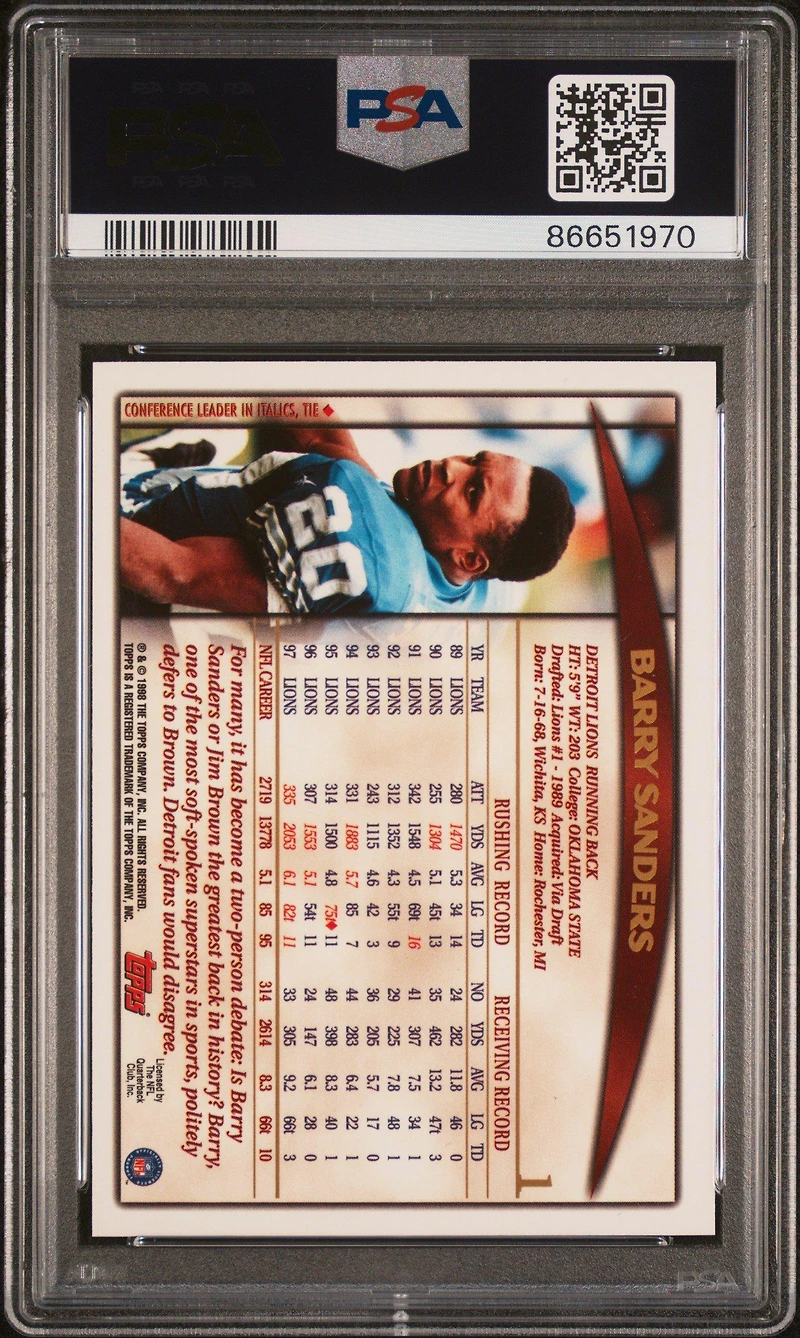 1998 Topps 1 Barry Sanders PSA 10