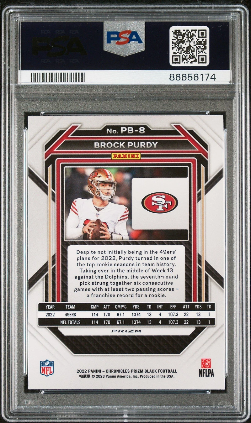 2022 Panini Chronicles Prizm Black Pb8 Brock Purdy Silver PSA