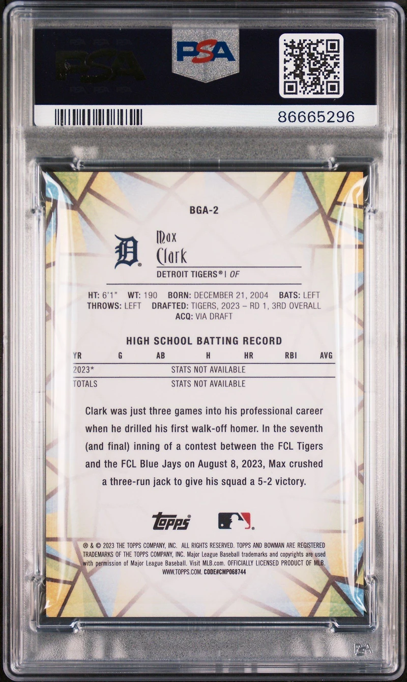 2023 Bowman Draft Bowman Glass Bga2 Max Clark PSA 10
