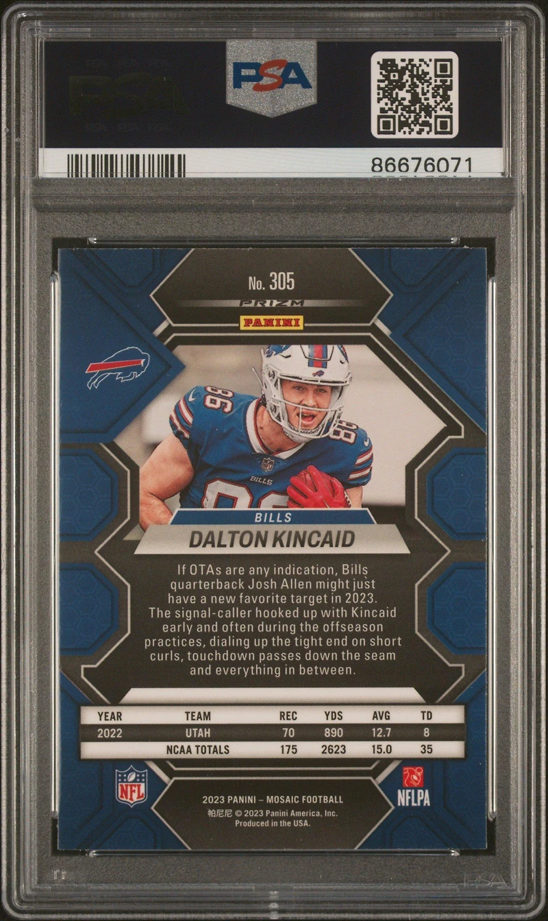 2023 Panini Mosaic 305 Dalton Kincaid Honeycomb PSA 10
