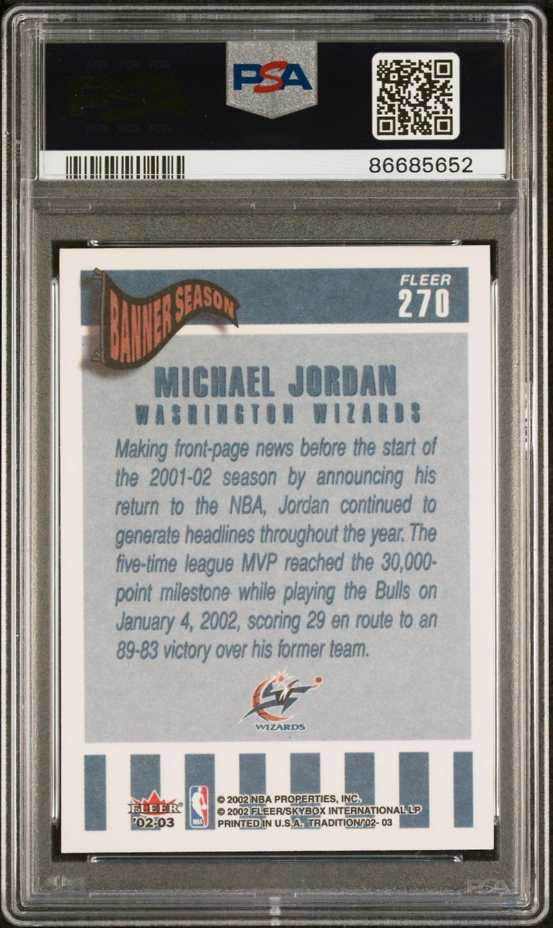 2002 Fleer Tradition 270 Michael Jordan PSA 10