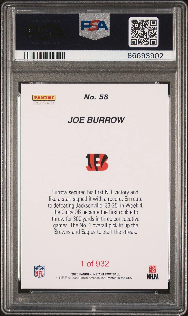 2020 Panini Instant Nfl 58 Joe Burrow PSA 9