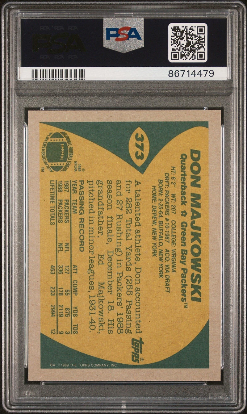 1989 Topps 373 Don Majkowski Error-(3td's In 1987, Should Be 5) PSA 10