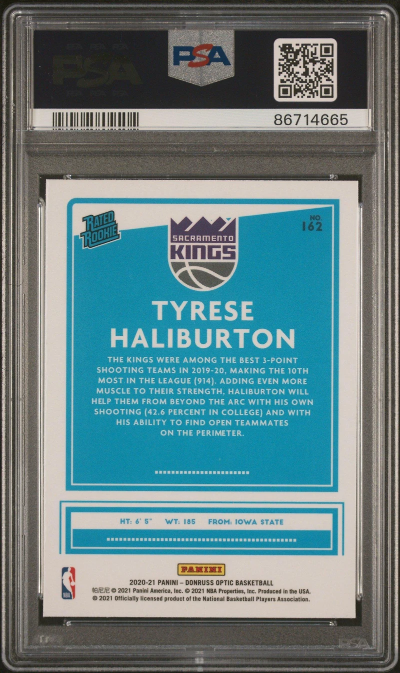 2020 Panini Donruss Optic 162 Tyrese Haliburton PSA 10