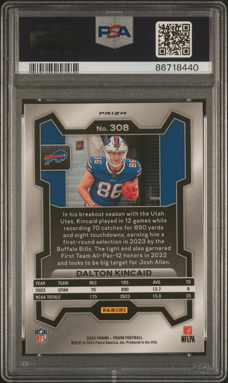 2023 Panini Prizm 308 Dalton Kincaid Neon Green Pulsar PSA 10