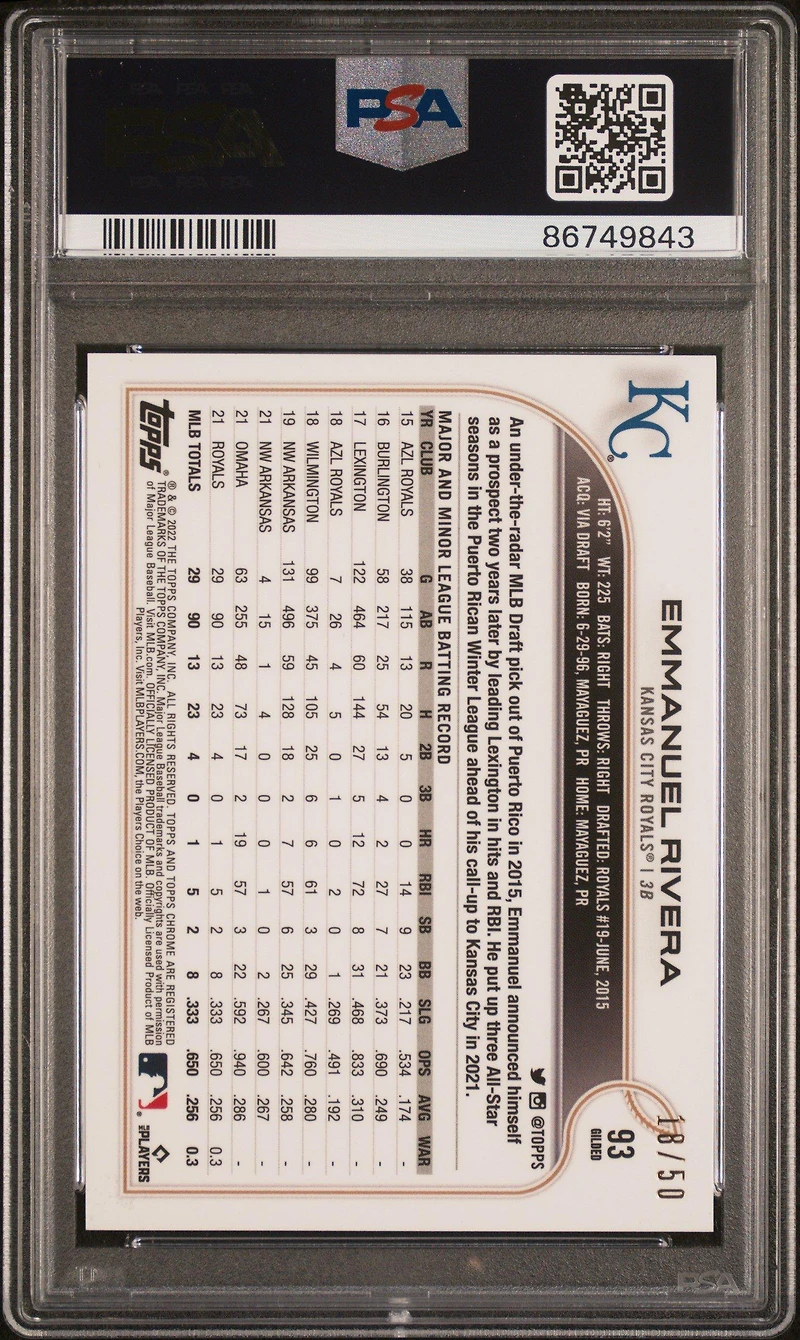 2022 Topps Gilded Collection 93 Emmanuel Rivera Mini Diamond Gold Etch PSA 10