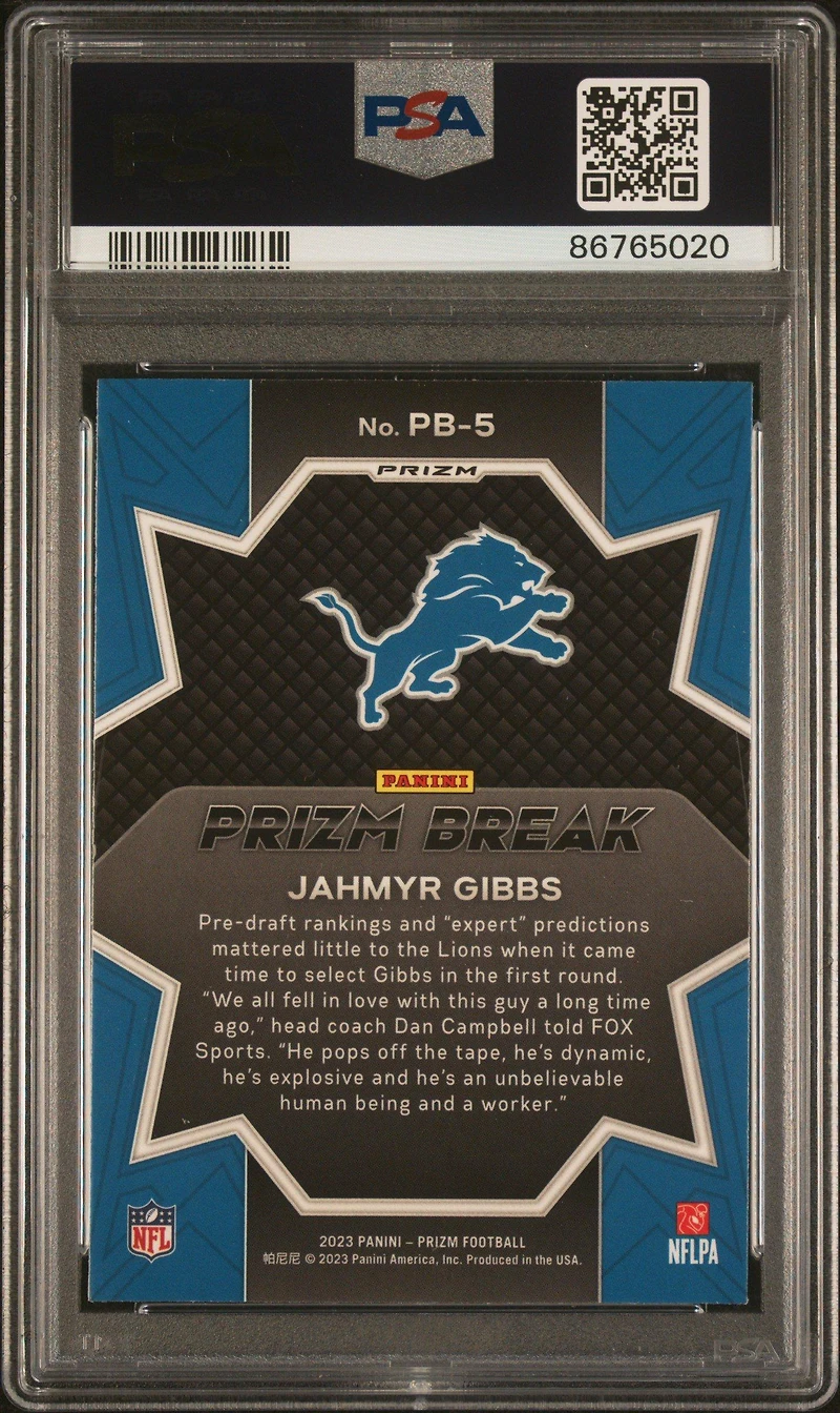 2023 Panini Prizm Prizm Break Pb5 Jahmyr Gibbs Green Prizm PSA 10