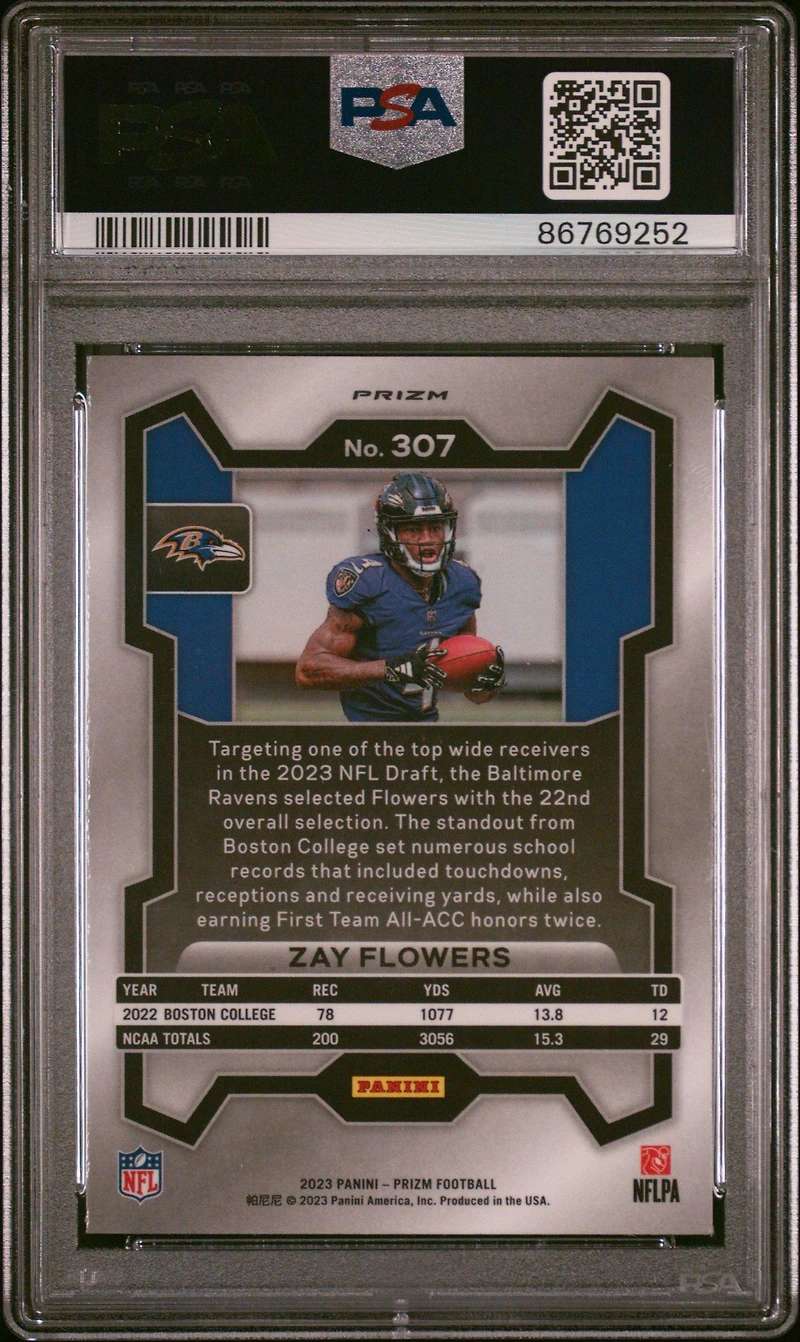 2023 Panini Prizm 307 Zay Flowers Lazer Prizm PSA 10