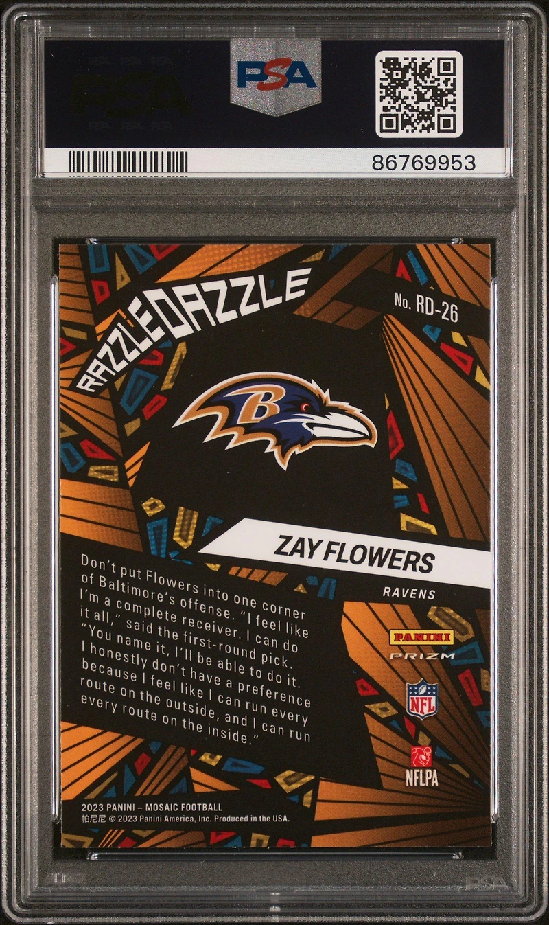 2023 Panini Mosaic Razzle Dazzle Rd26 Zay Flowers PSA 10