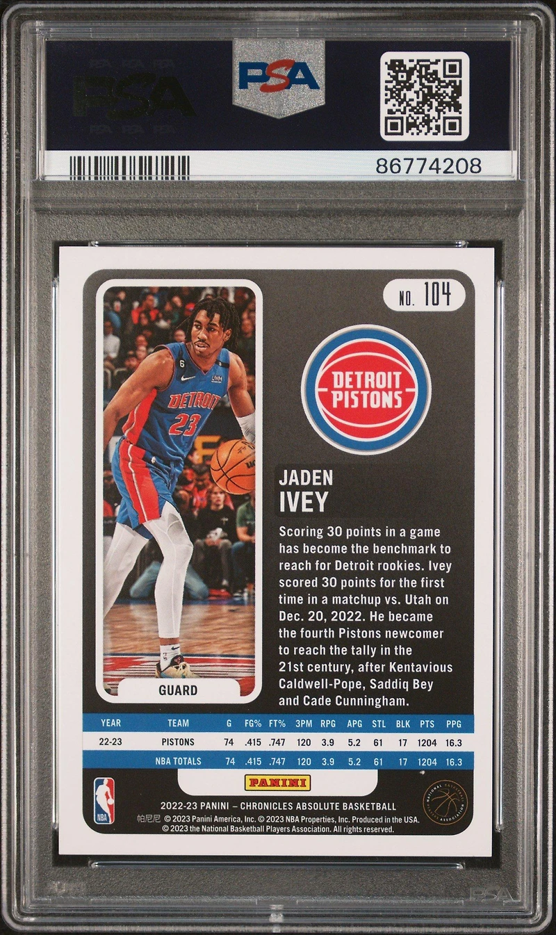 2022 Panini Chronicles 104 Jaden Ivey Asia Red PSA 10