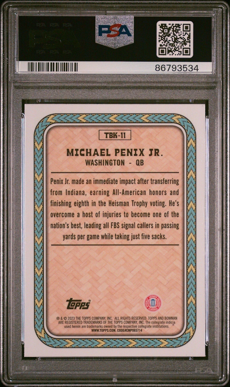 2023 Bowman University Chrome The Big Kahuna Tbk11 Michael Penix Jr. PSA 10