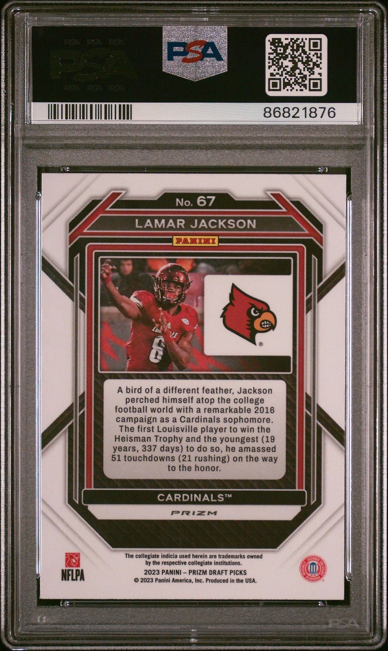 2023 Panini Prizm Draft Picks 67 Lamar Jackson Red Ice PSA 10