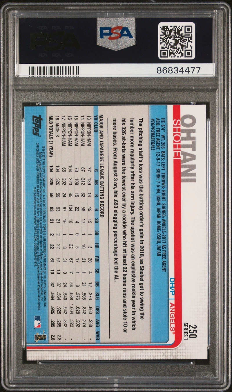 2019 Topps 250 Shohei Ohtani PSA 10