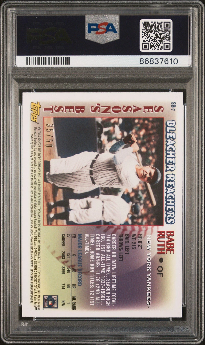 2023 Topps Archives 1997 Topps Season's Best Sb7 Babe Ruth PSA 9