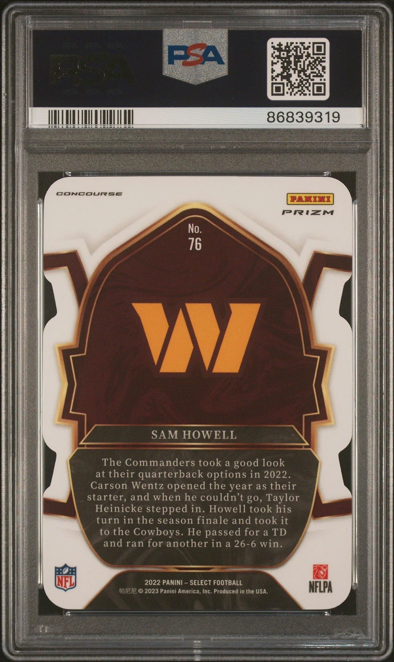 2022 Panini Select 76 Sam Howell Die-cut Green/yellow Prizm PSA 10