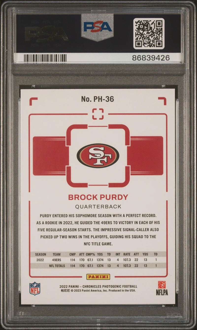 2022 Panini Chronicles Photogenic Ph36 Brock Purdy PSA 10