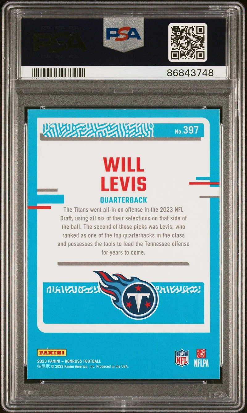 2023 Panini Donruss 397 Will Levis Press Proof Blue PSA 10