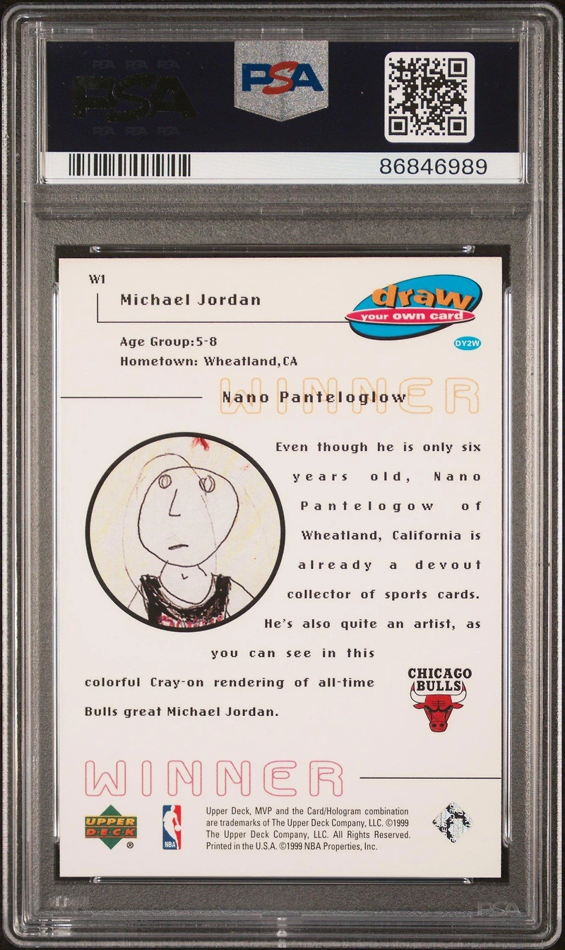 1999 Upper Deck Mvp Draw Your Own Tradition Card W1 Michael Jordan PSA 10