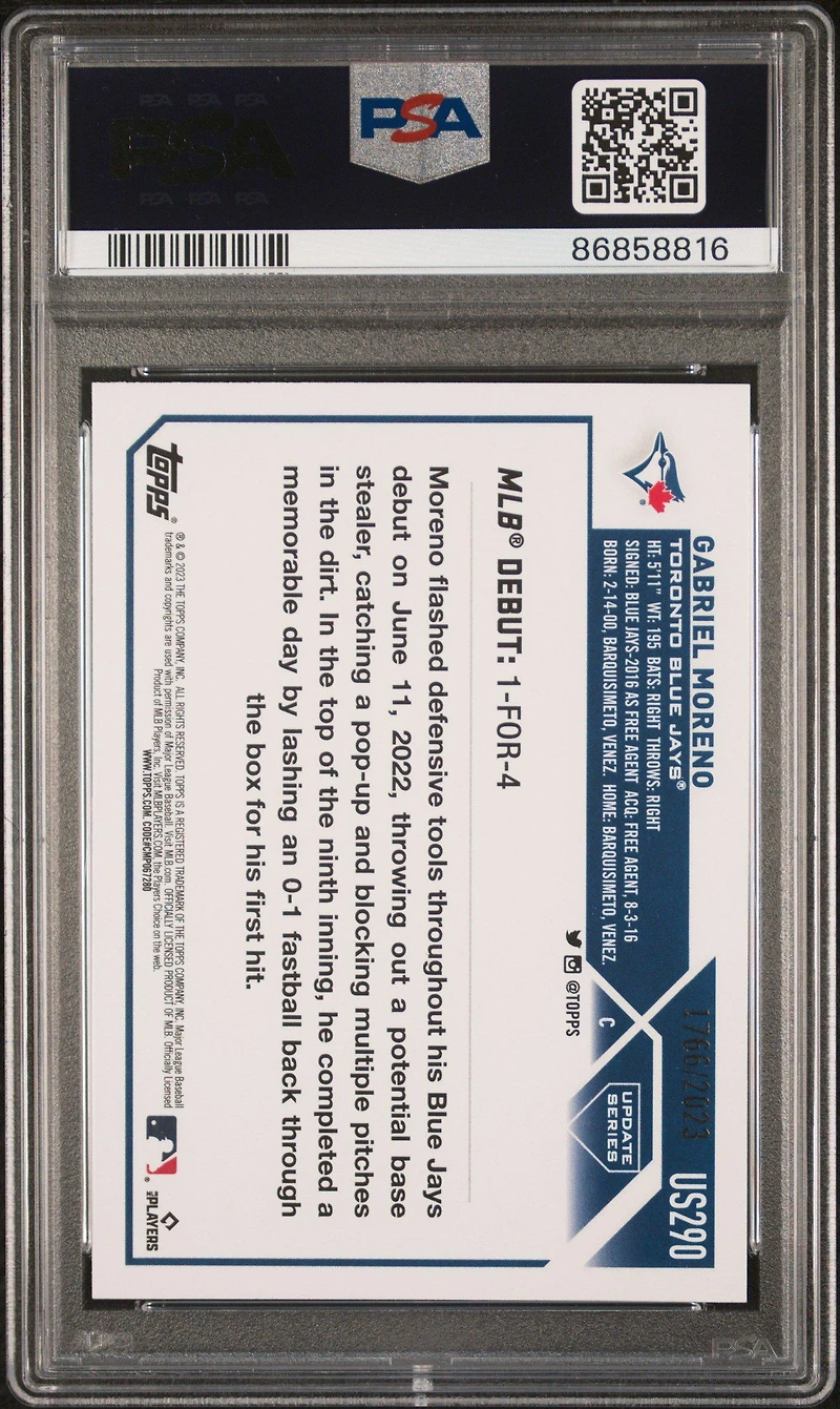 2023 Topps Update Us290 Gabriel Moreno Gold PSA 10