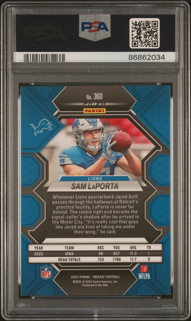 2023 Panini Mosaic 360 Sam Laporta Reactive Yellow PSA 10