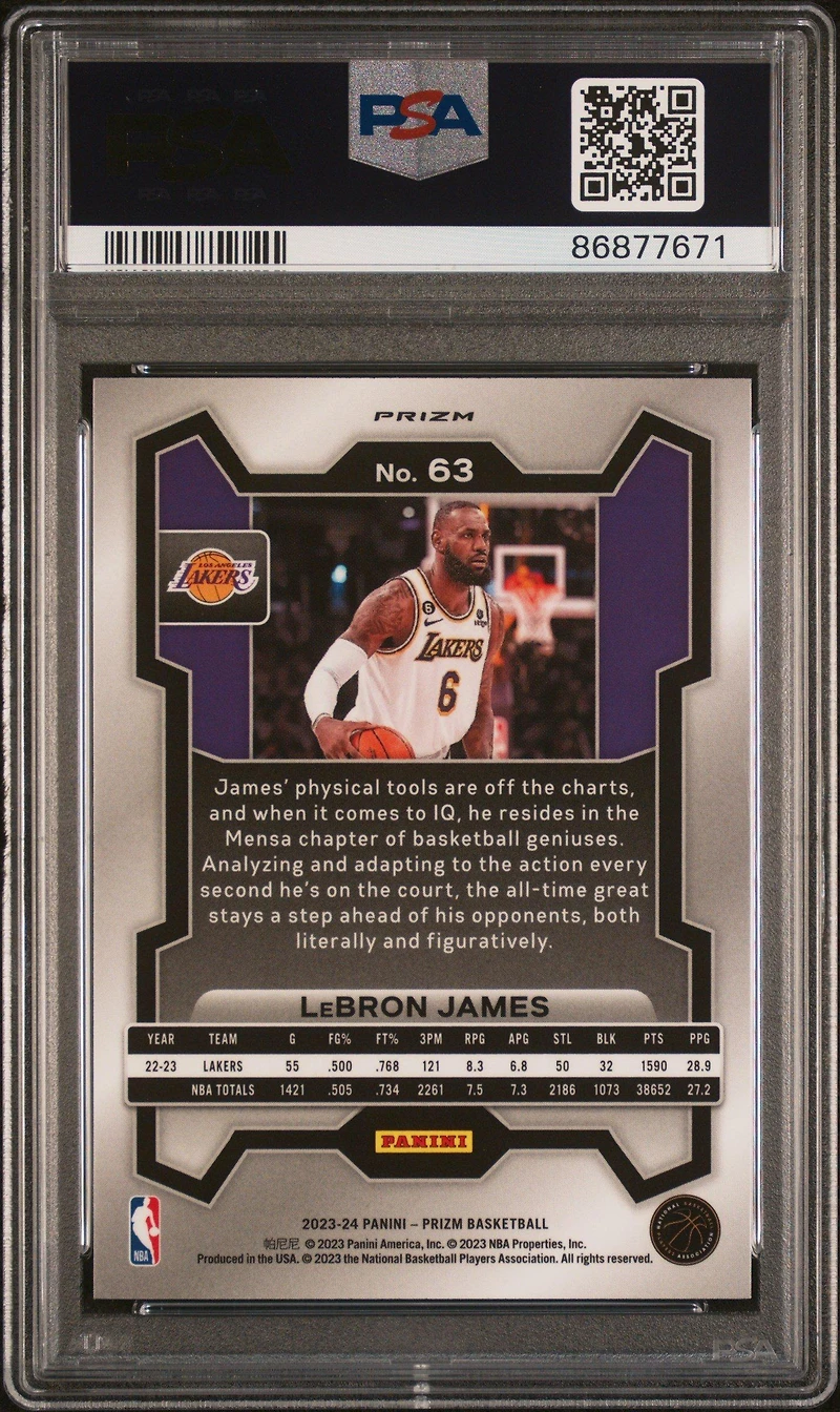 2023 Panini Prizm 63 Lebron James Ice PSA 9
