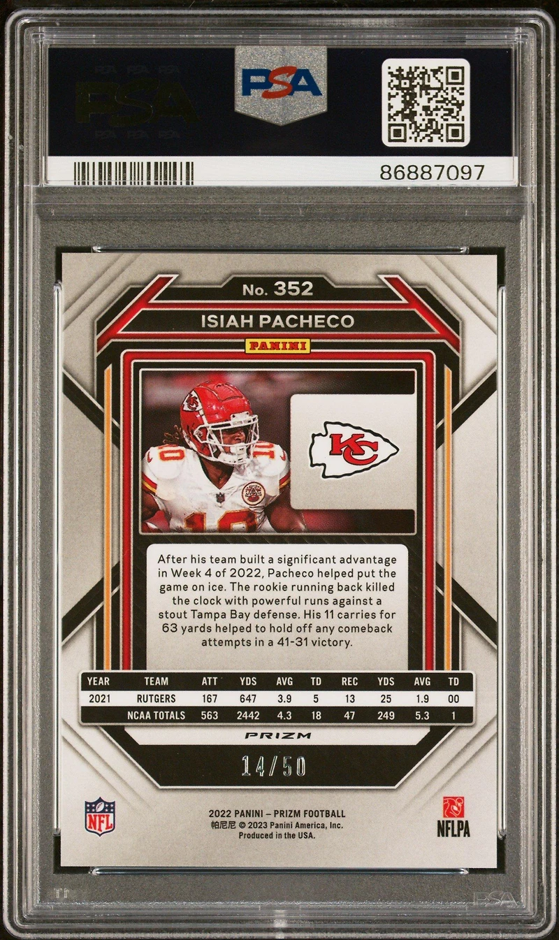2022 Panini Prizm 352 Isiah Pacheco No Huddle Red PSA 9