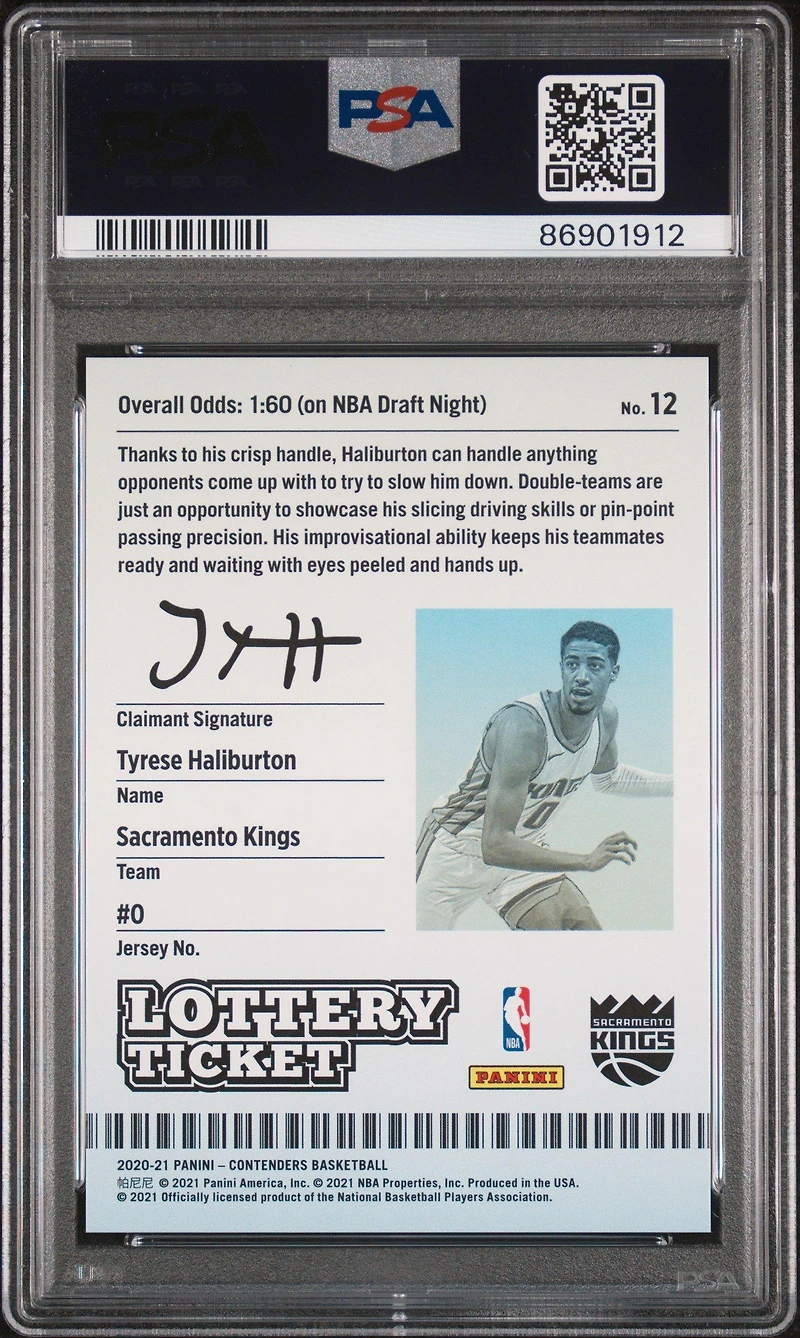 2020 Panini Contenders Lottery Ticket 12 Tyrese Haliburton PSA 10