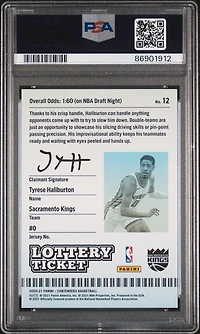 2020 Panini Contenders Lottery Ticket 12 Tyrese Haliburton PSA 10