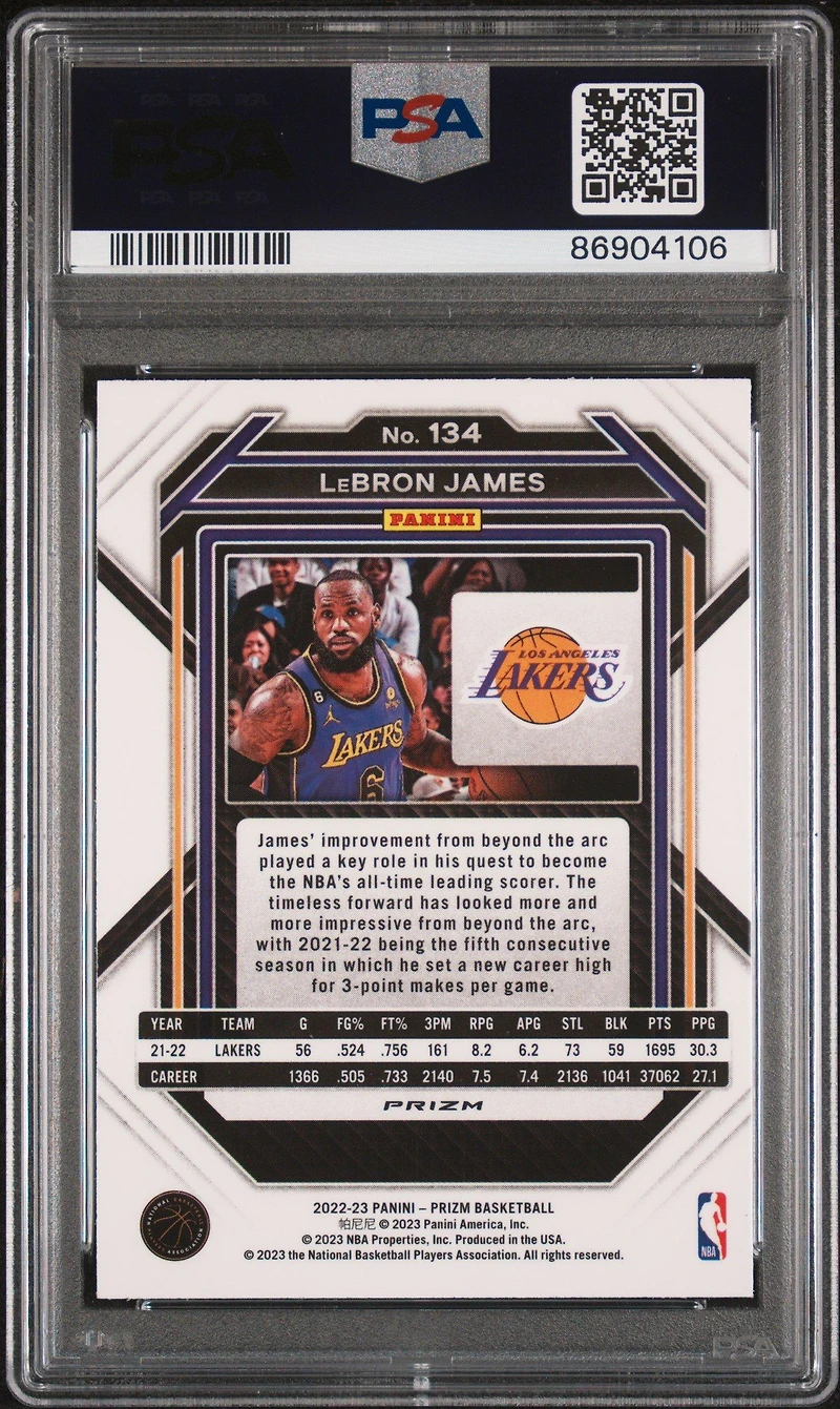 2022 Panini Prizm 134 Lebron James PSA 9