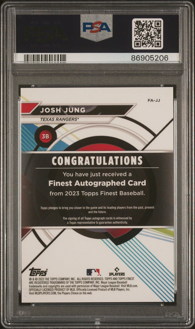 2023 Topps Finest Finest Autographs Jj Josh Jung PSA 10