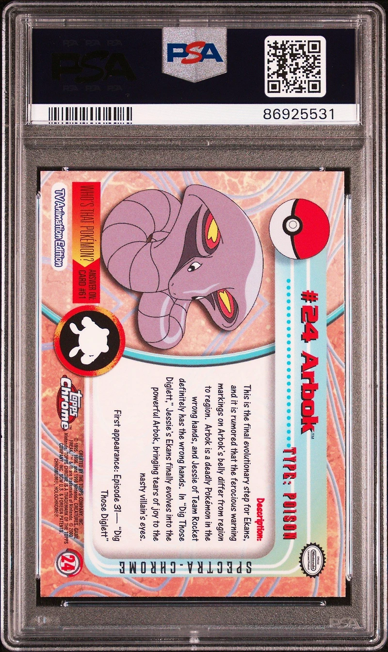 2000 Topps Chrome Pokemon T.v. 24 Arbok Spectra PSA 8