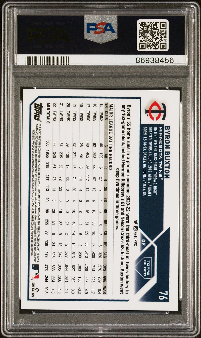 2023 Topps Gilded Collection 76 Byron Buxton Mini Diamond Gold Etch PSA 10