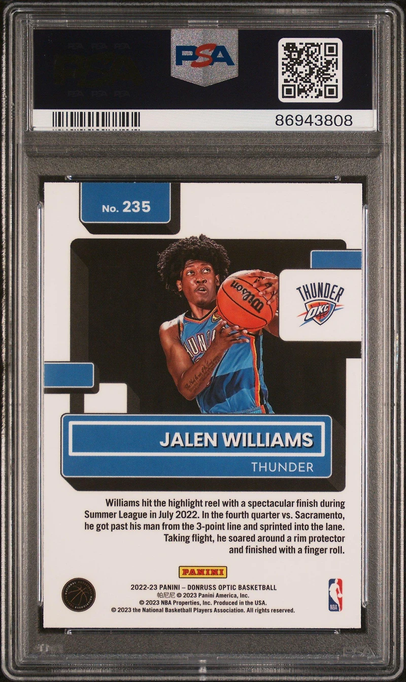 2022 Panini Donruss Optic 235 Jalen Williams PSA 10