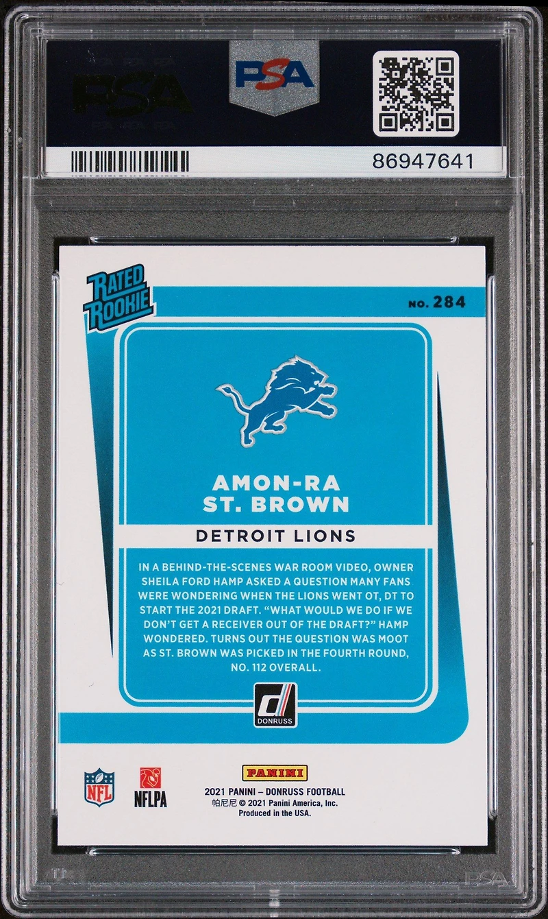 2021 Panini Donruss 284 Amon-ra St. Brown Press Proof Blue PSA 9