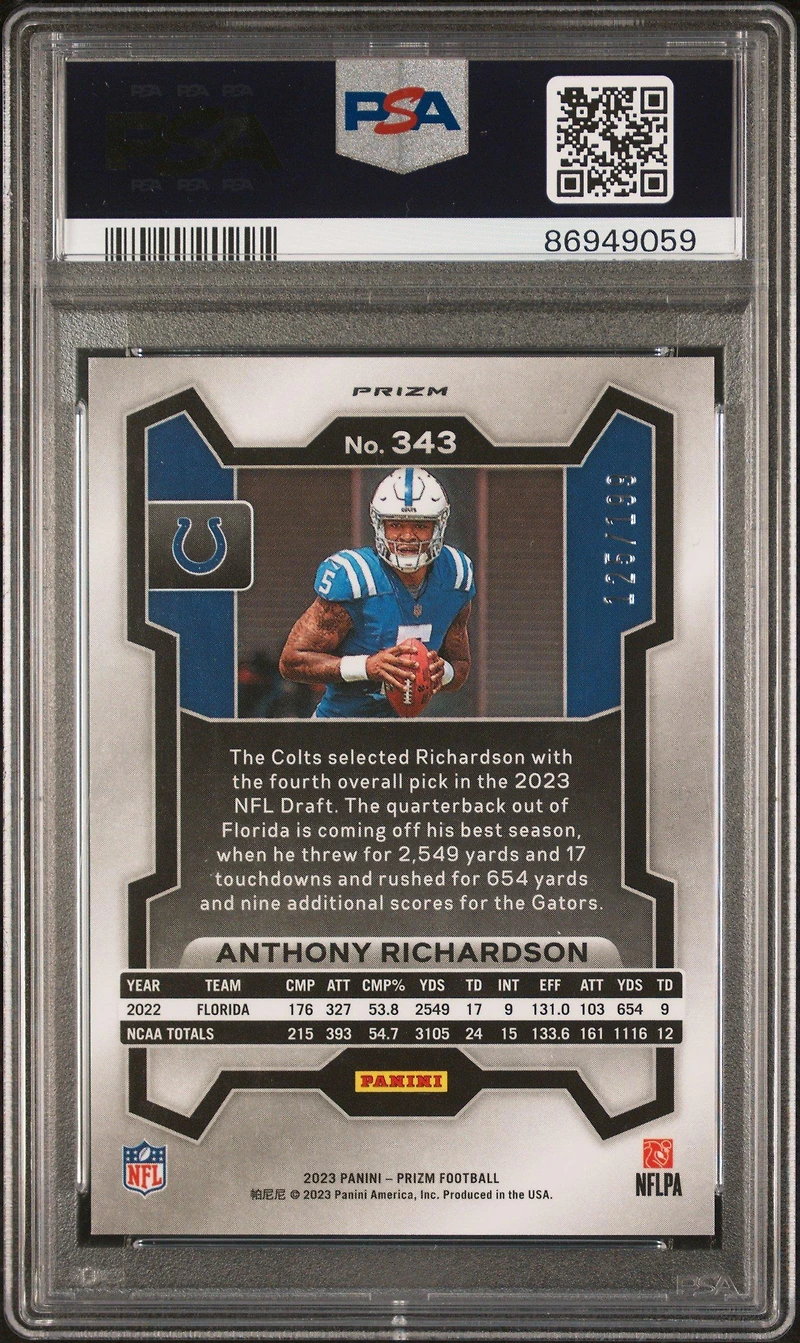2023 Panini Prizm 343 Anthony Richardson Wave PSA 10