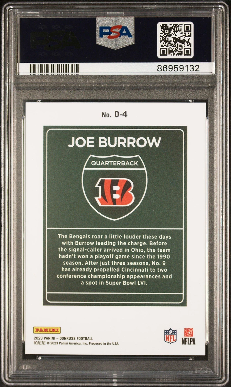 2023 Panini Donruss Downtown! D4 Joe Burrow PSA 9