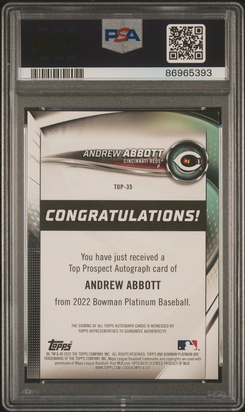 2022 Bowman Platinum Top Prospects Top35 Andrew Abbott PSA 9