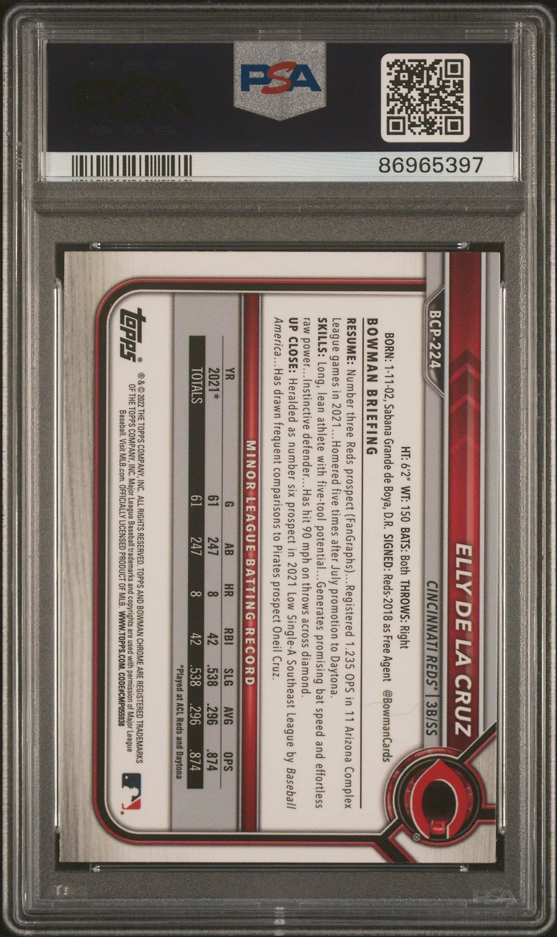 2022 Bowman Mega Box Chrome 224 Elly De La Cruz PSA 8