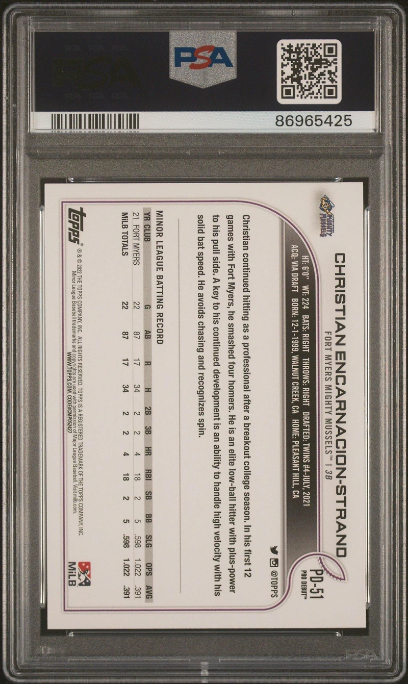 2022 Topps Pro Debut Pd51 Christian Encarnacion-strand PSA 10