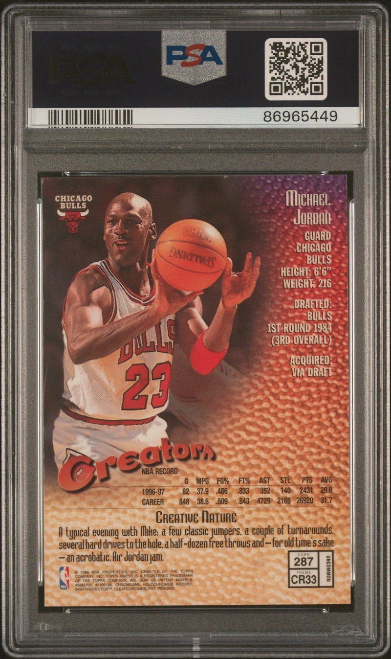 1997 Finest 287 Michael Jordan W/coating PSA 8
